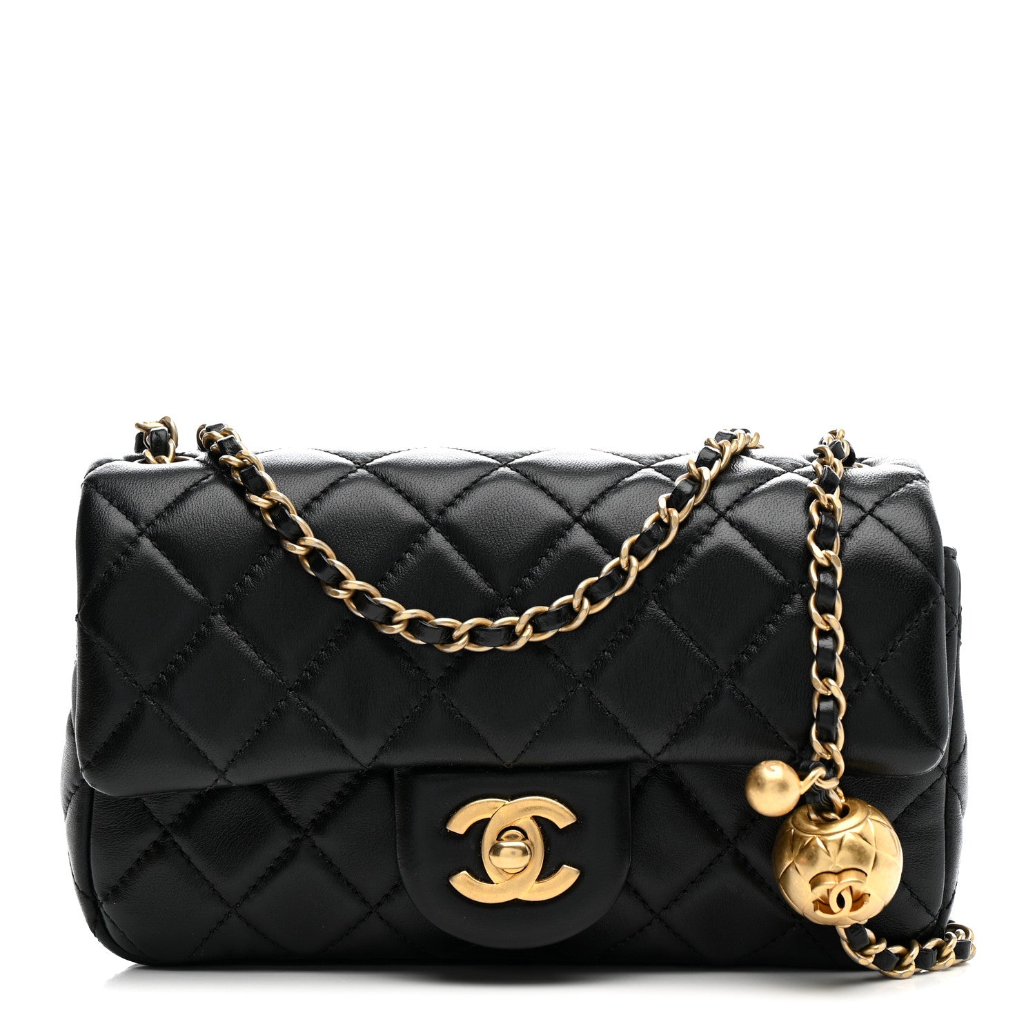 Chanel Lambskin Quilted Mini Rectangular Pearl Crush Flap Black