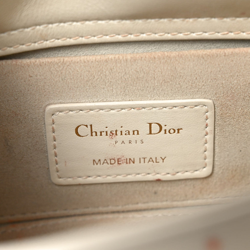 Christian Dior Calfskin Embroidered Small Lady D-Joy White Multicolor