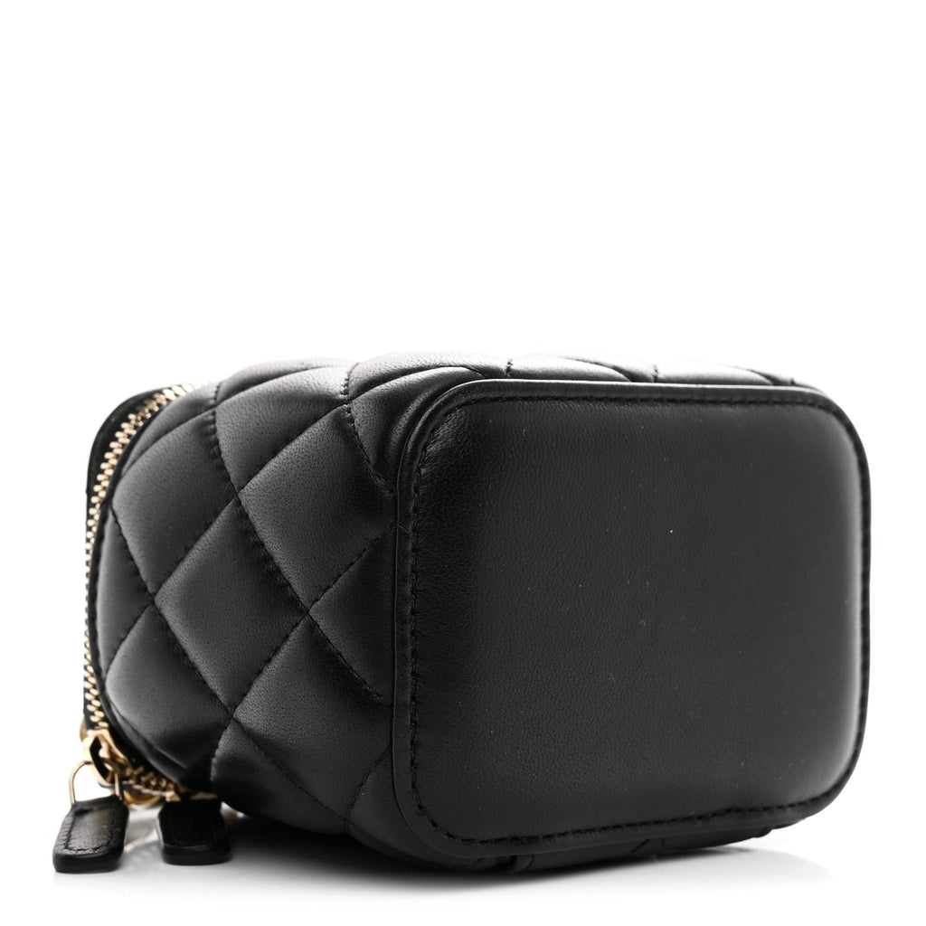 Chanel Lambskin Quilted Mini Pearl Crush Vanity Case With Chain Black