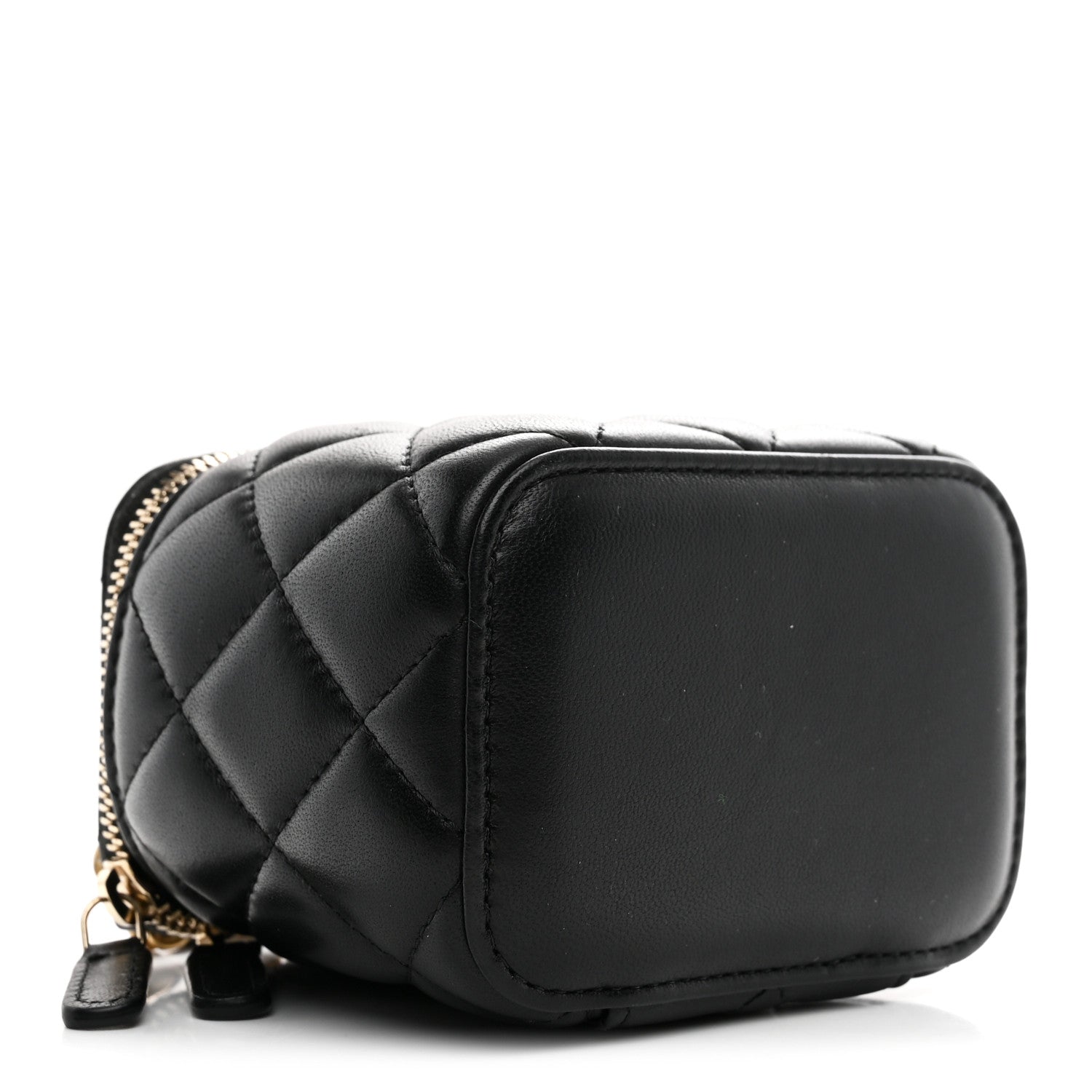 Chanel Lambskin Quilted Mini Pearl Crush Vanity Case With Chain Black