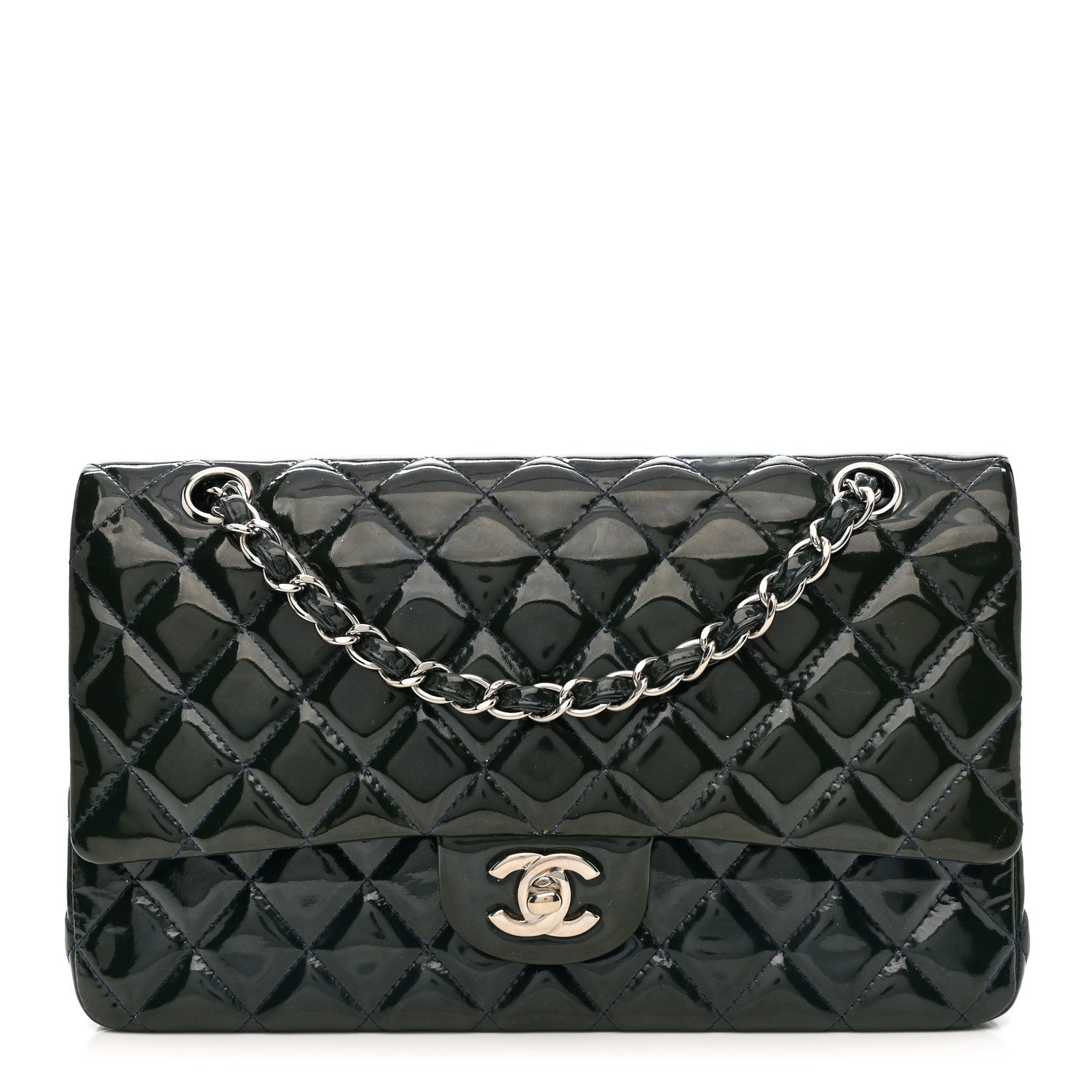Chanel Patent Quilted Medium Double Flap Blue