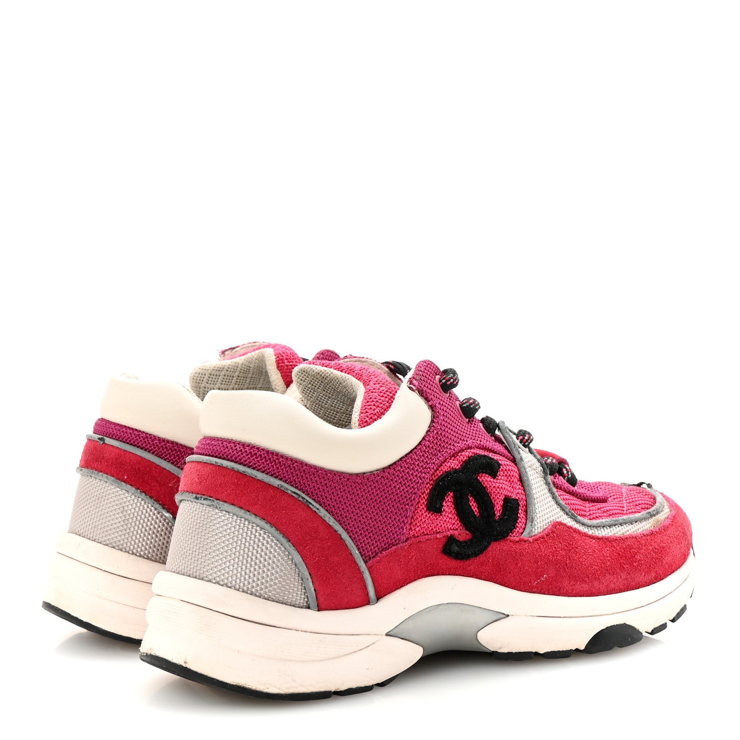 Mesh Suede Calfskin Womens CC Sneakers 35 Dark Pink Silver
