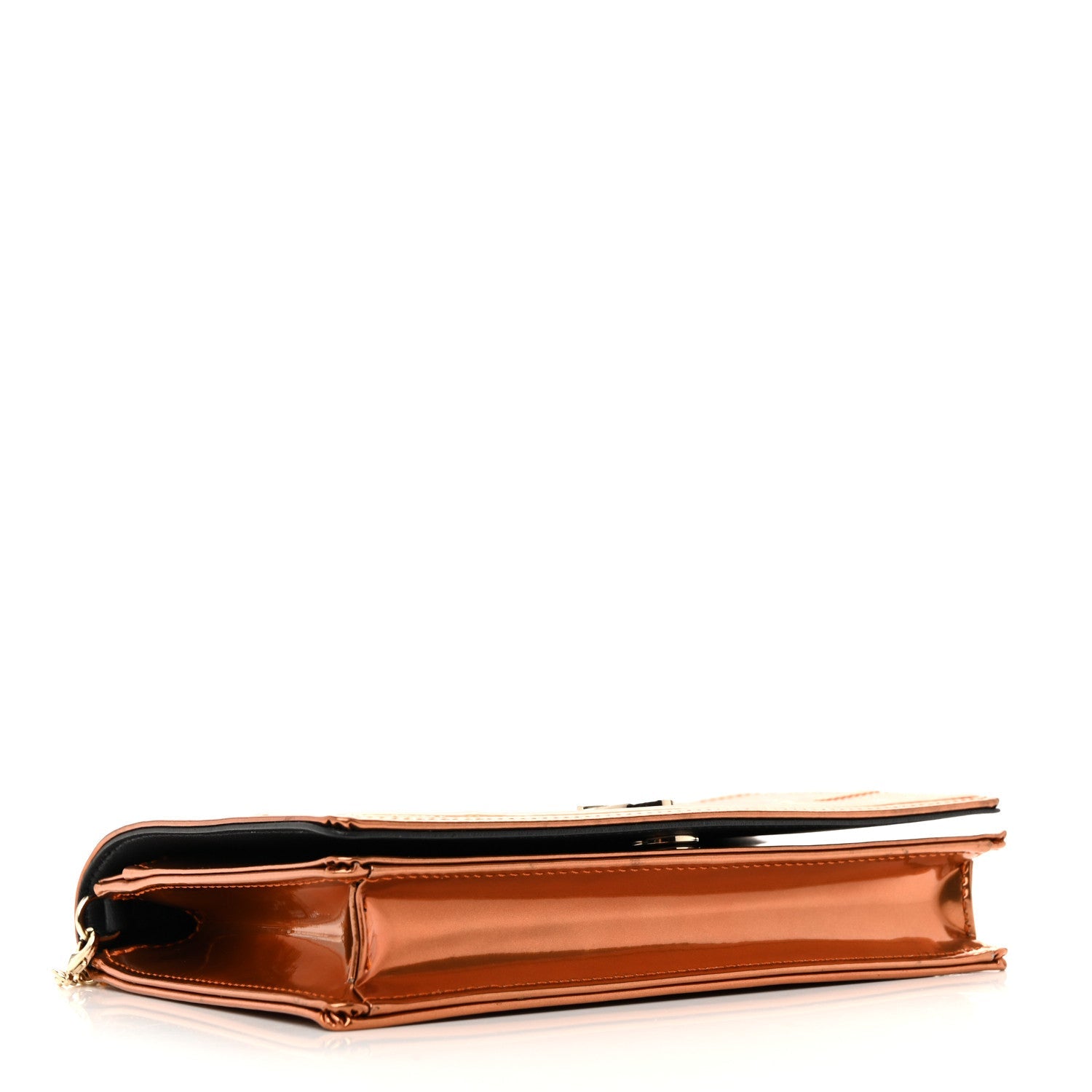 Christian Dior Metallic Patent Micro-Cannage Diorama Wallet on Chain Pouch Orange