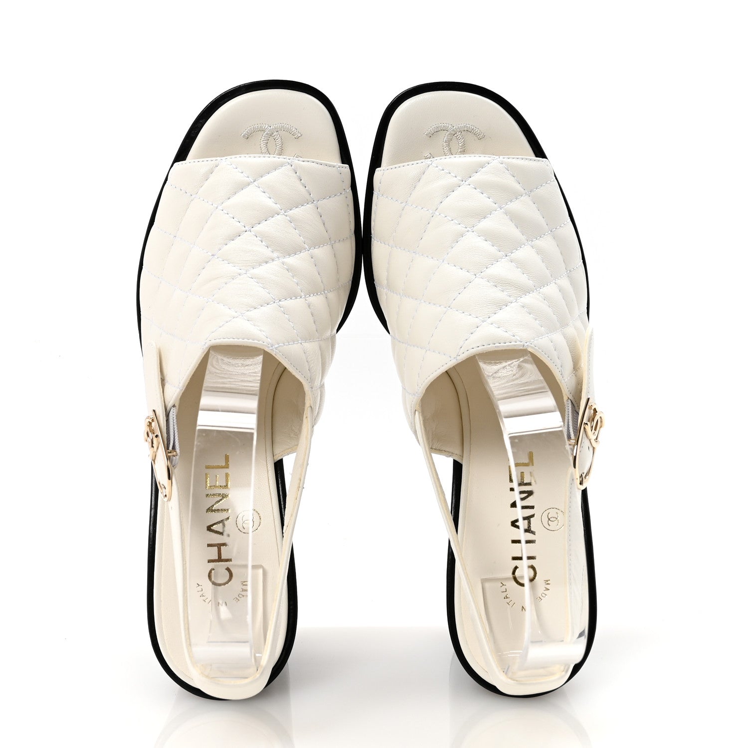Lambskin Quilted Peep Toe Wedge Sandals 38 White