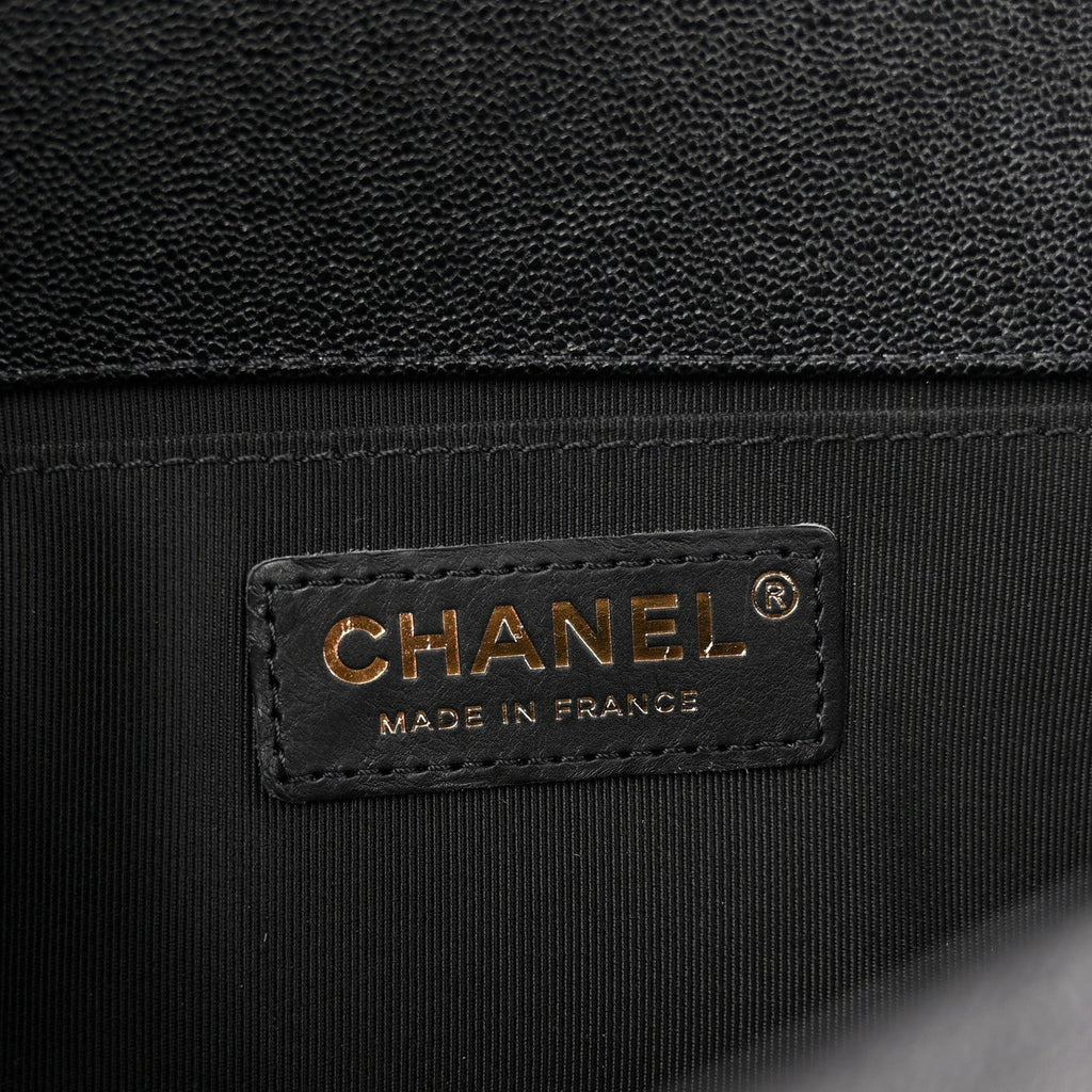 Chanel Caviar Chevron Quilted Medium Boy Flap Black