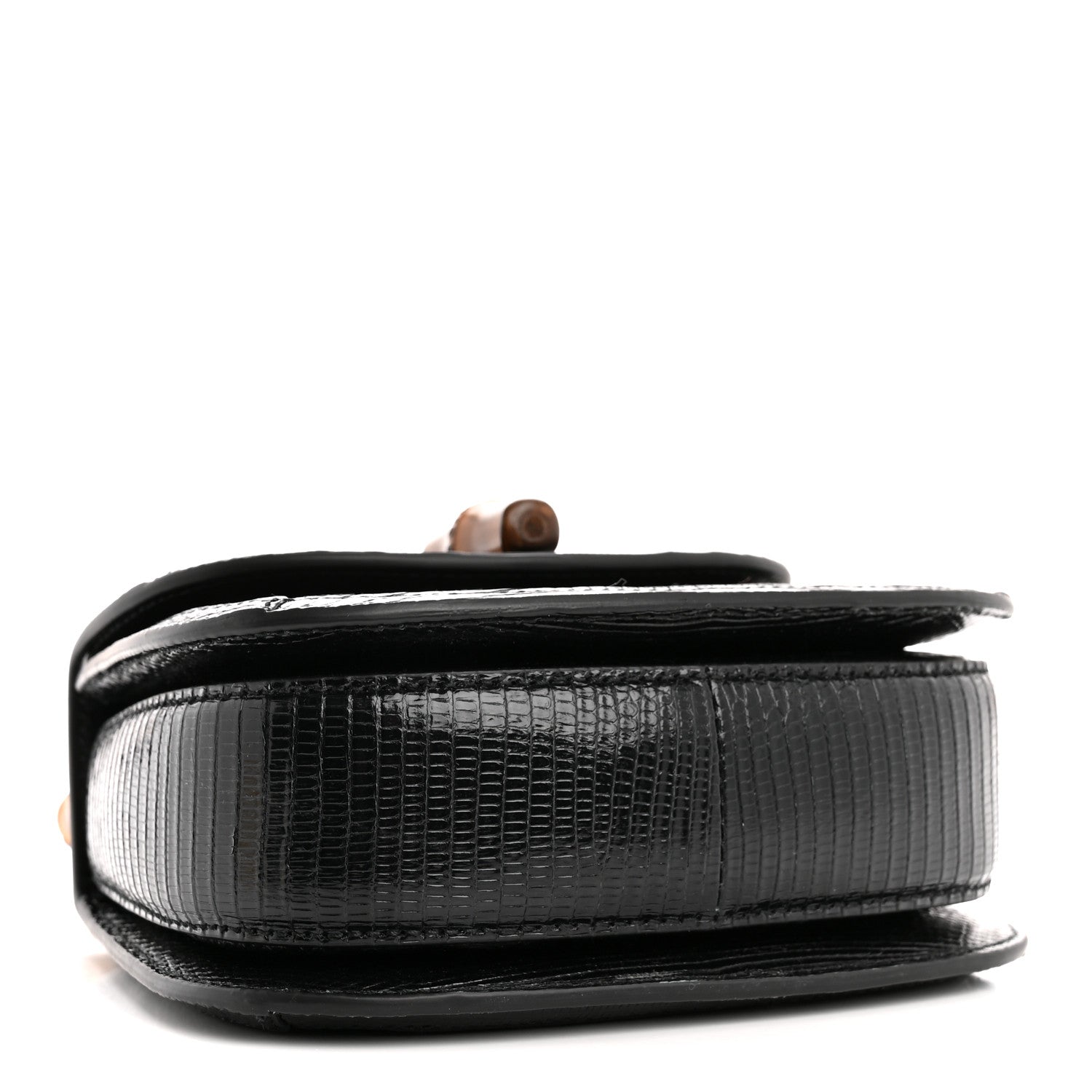 Gucci Sequin Lizard Embossed GG Mini Bamboo 1947 Top Handle Chain Bag Black White