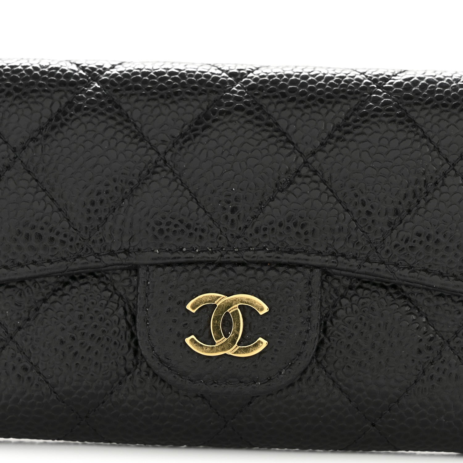 Caviar Quilted Flap Card Holder Wallet Black