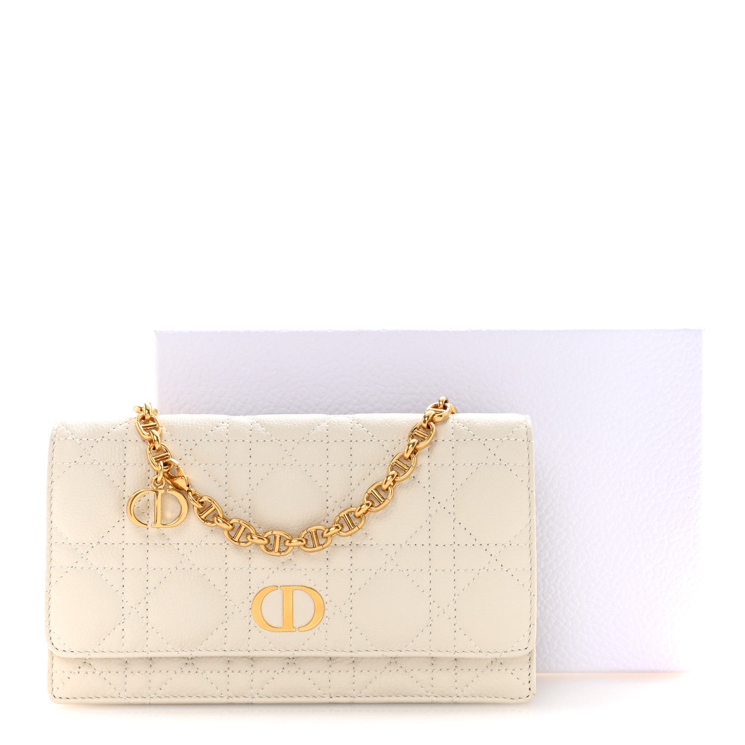 Christian Dior Supple Calfskin Caro Pouch with Chain Latte