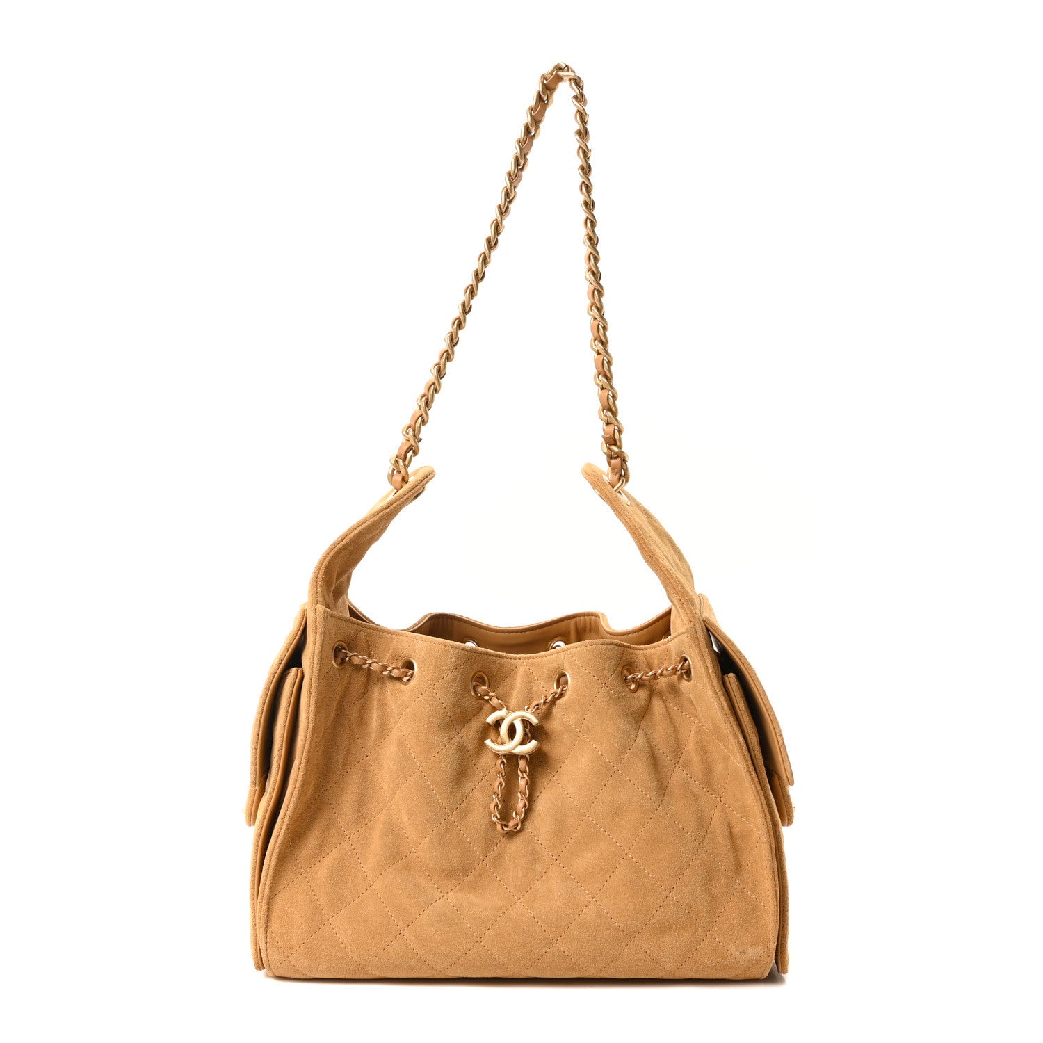 Chanel Suede Quilted Small Chanel 25 Handbag Beige