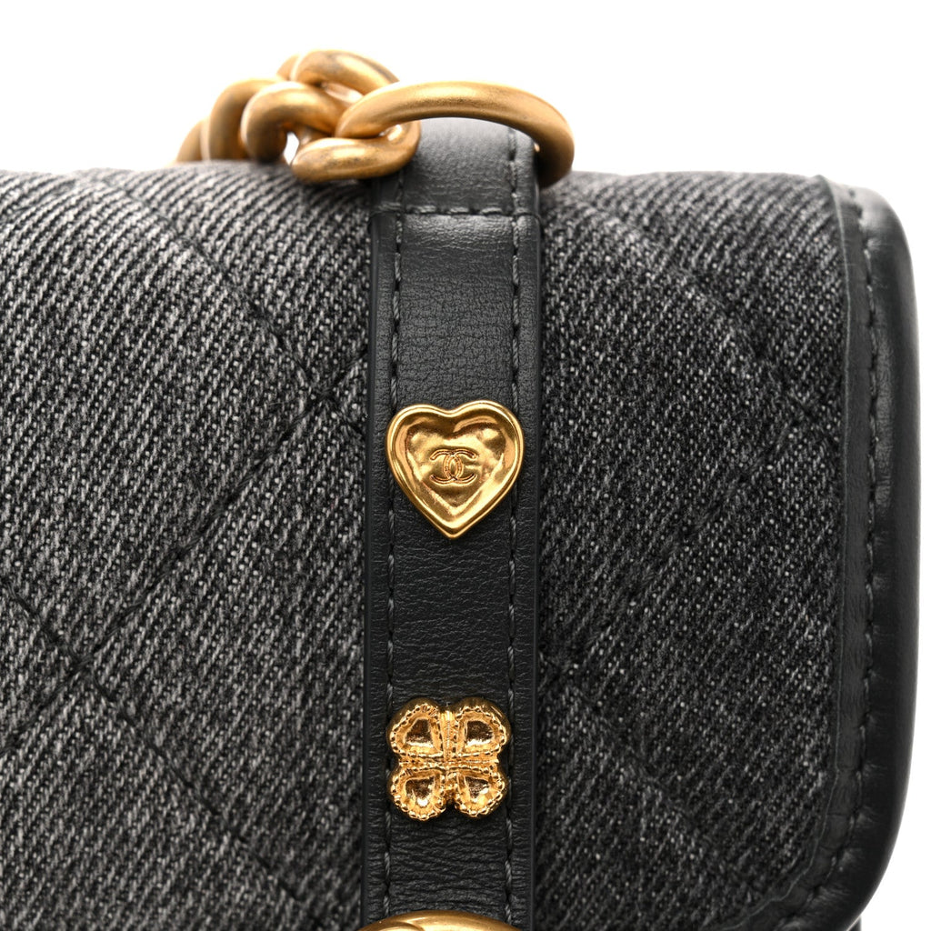 Chanel Denim Quilted Mini Flap Grey