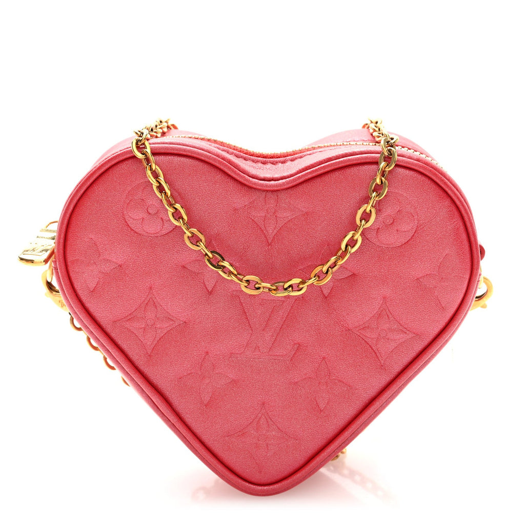 Louis Vuitton Lambskin Embossed Monogram Fall In Love Sac Coeur Heart Chain Bag Lipstick Red