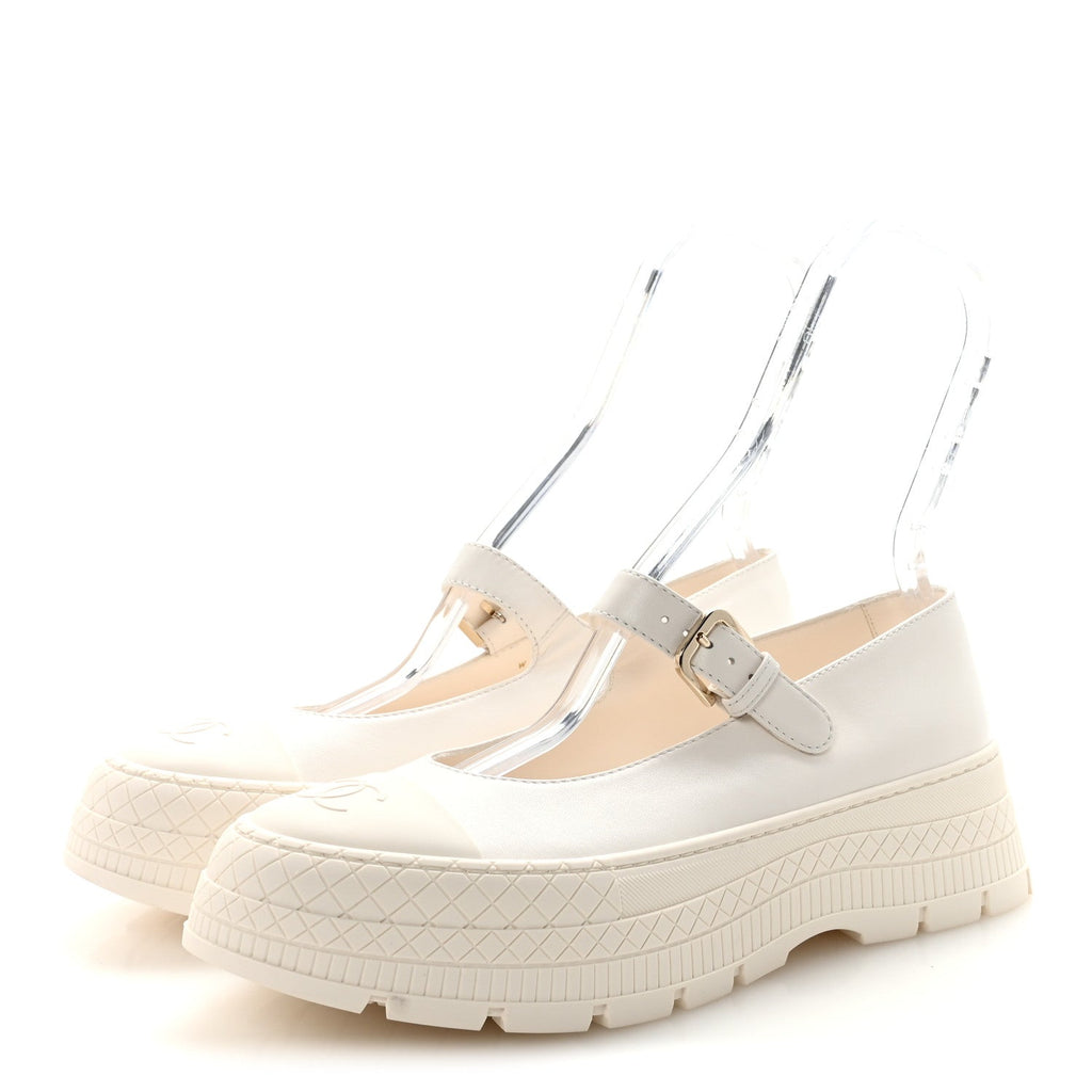 Lambskin Mary Jane Flats 41 White