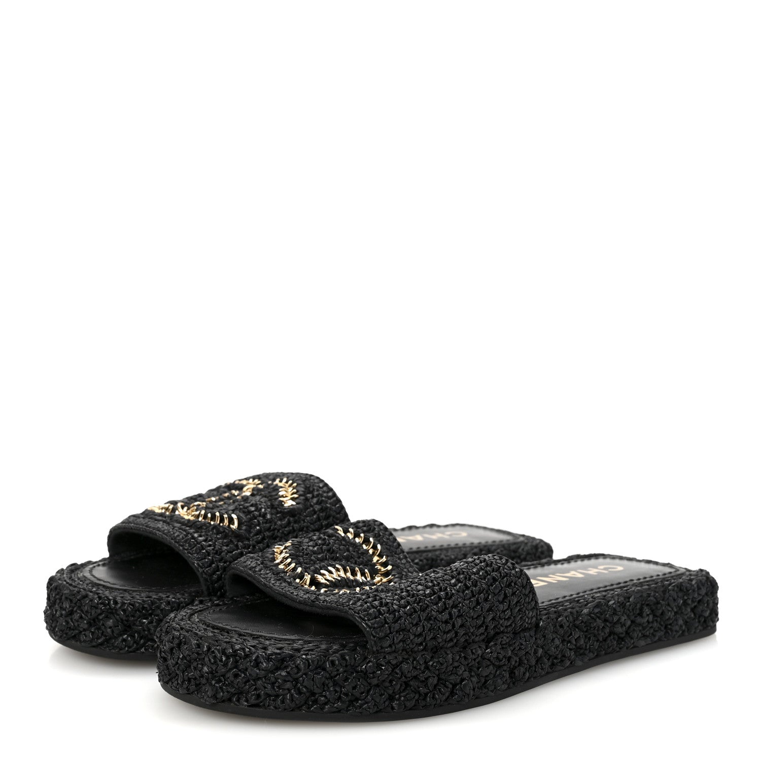 Braided Cord CC Espadrille Slip On Sandals 38 Black