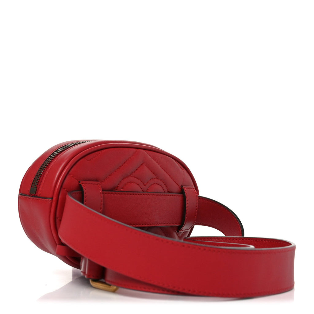Gucci Calfskin Matelasse GG Marmont Belt Bag 105 42 Hibiscus Red