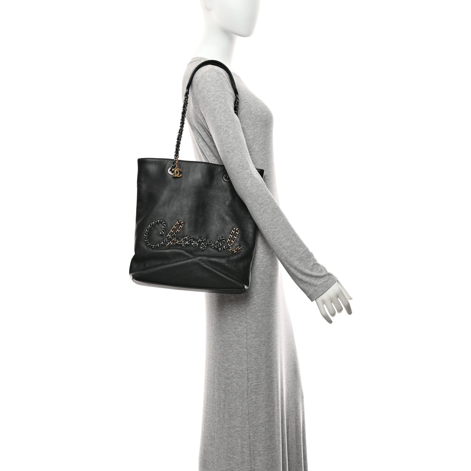 Chanel Calfskin Chain 20s Signature Tote Black