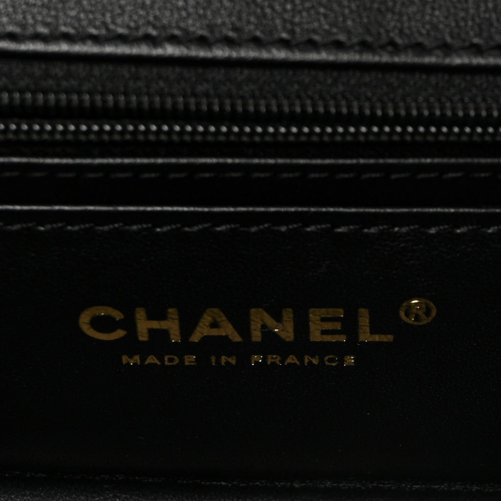 Chanel Shiny Calfskin Quilted Top Handle Box Bag Black