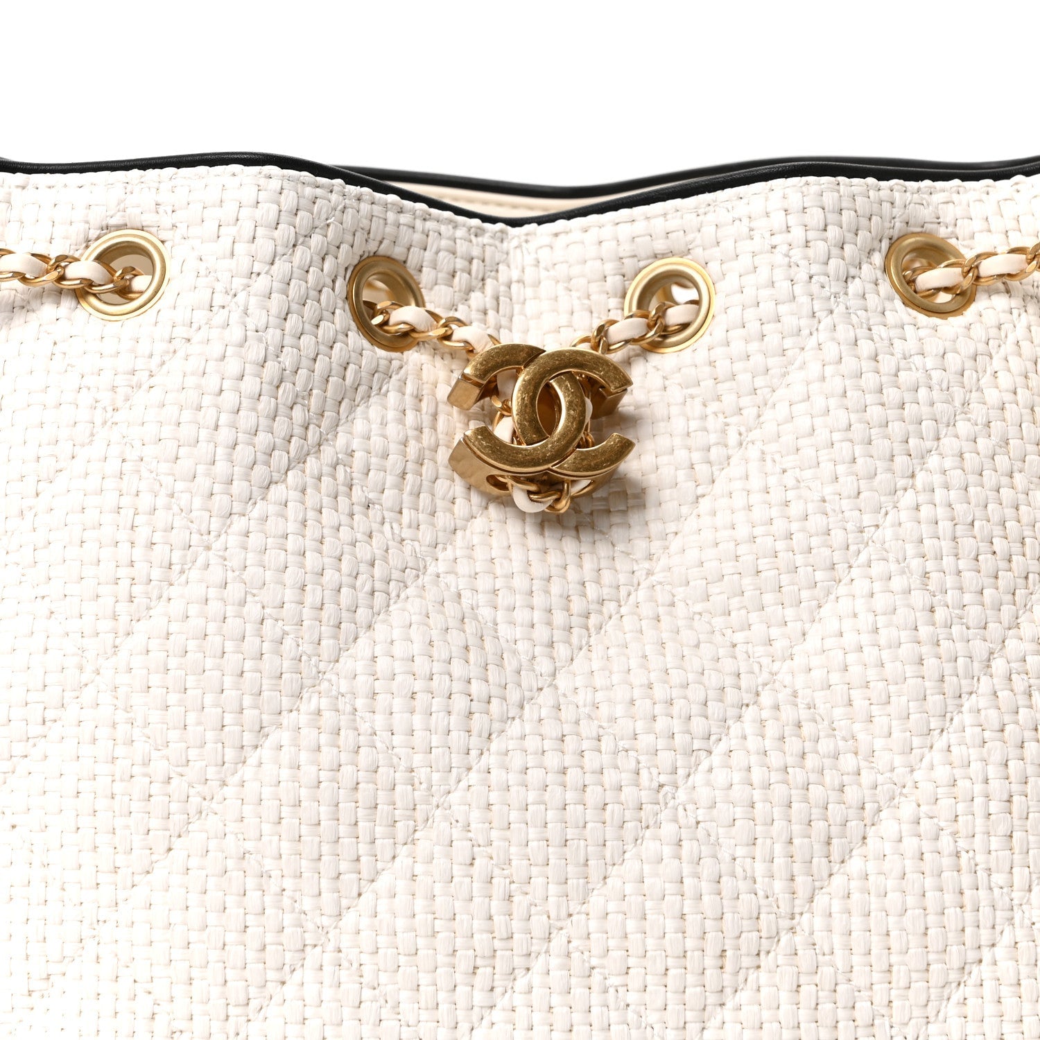 Chanel Braided Raffia Calfskin Quilted Small Chanel 25 Handbag White Black