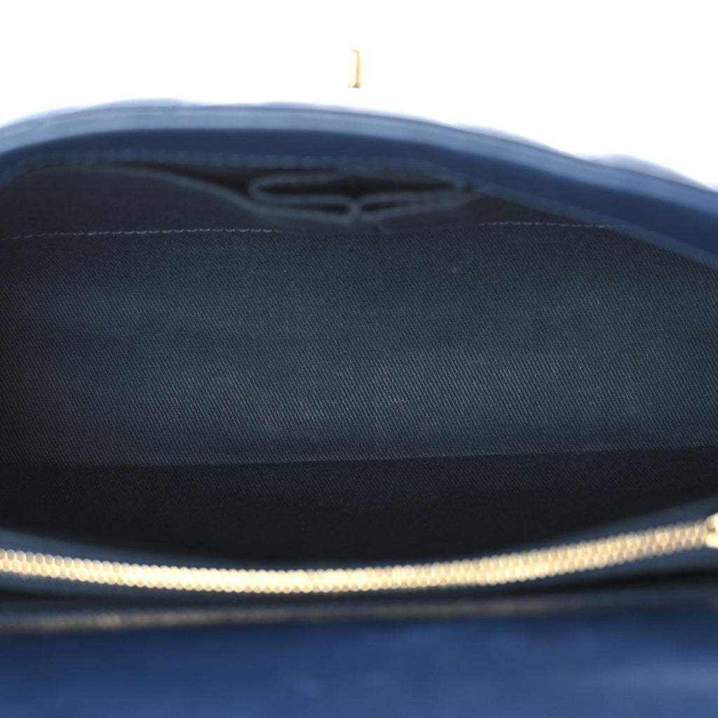 Chanel Aged Calfskin Chevron Quilted Small Coco Handle Flap Blue