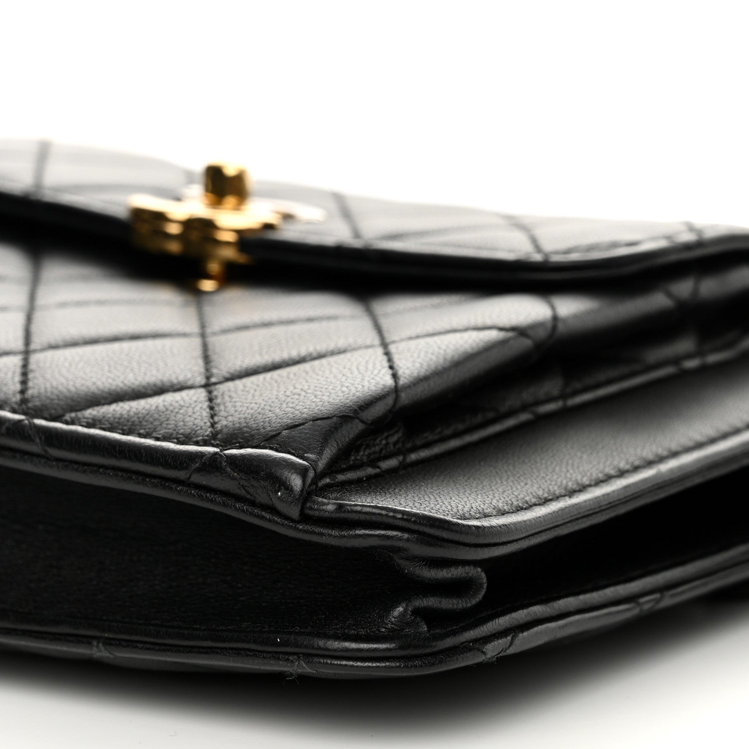 Chanel Lambskin Quilted Square Front Pocket Clutch With Chain Black