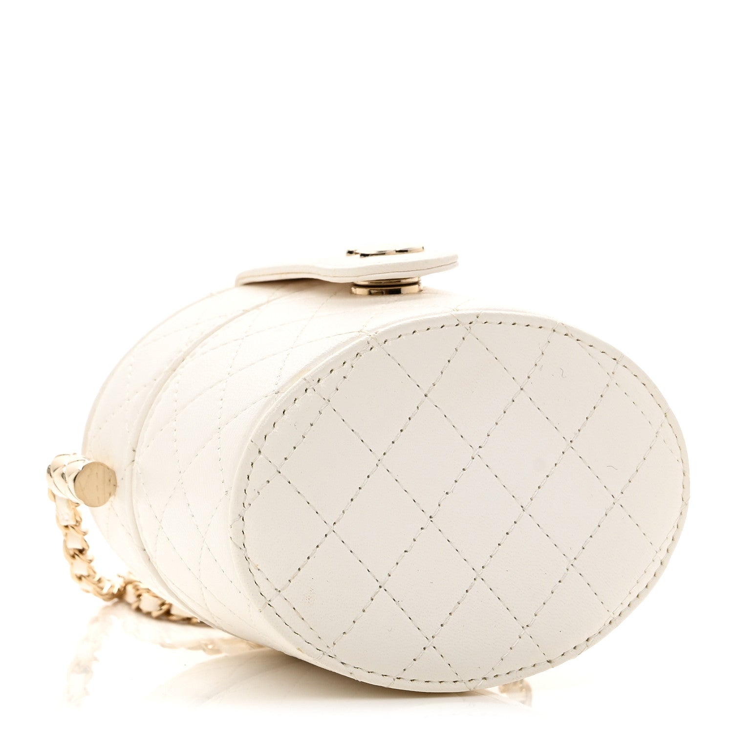 Chanel Lambskin Quilted Round Mini Vanity Case With Chain White