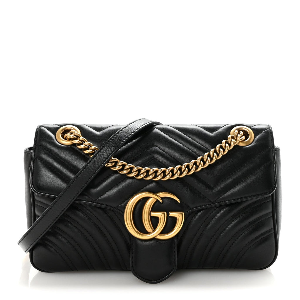 Gucci Calfskin Matelasse Small GG Marmont Shoulder Bag Black
