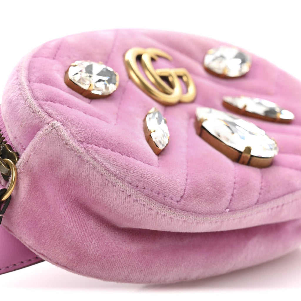 Gucci Velvet Matelasse Marquise Crystals GG Marmont Belt Bag 85 34 Malva