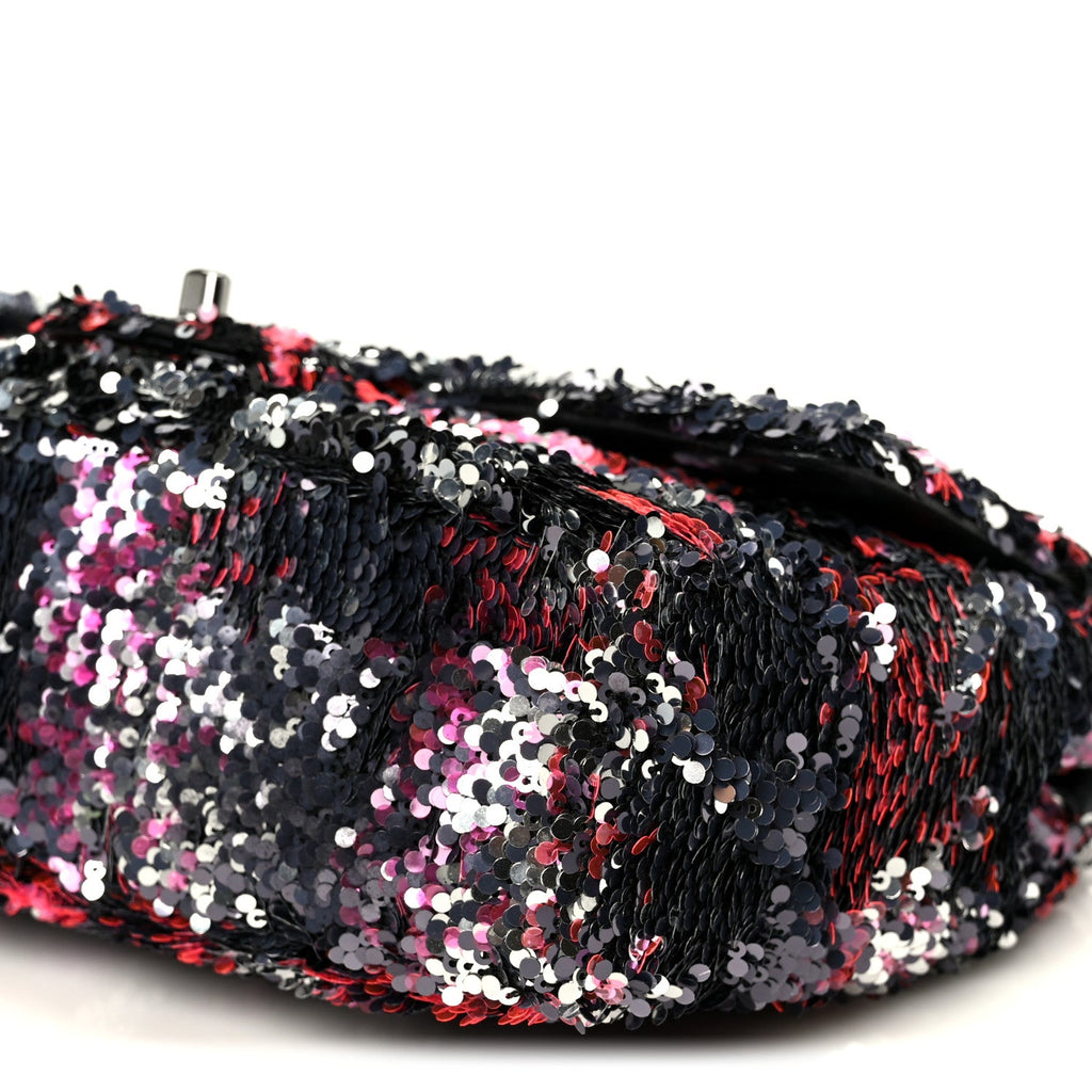 Chanel Sequin Logo Single Flap Pink Silver Black