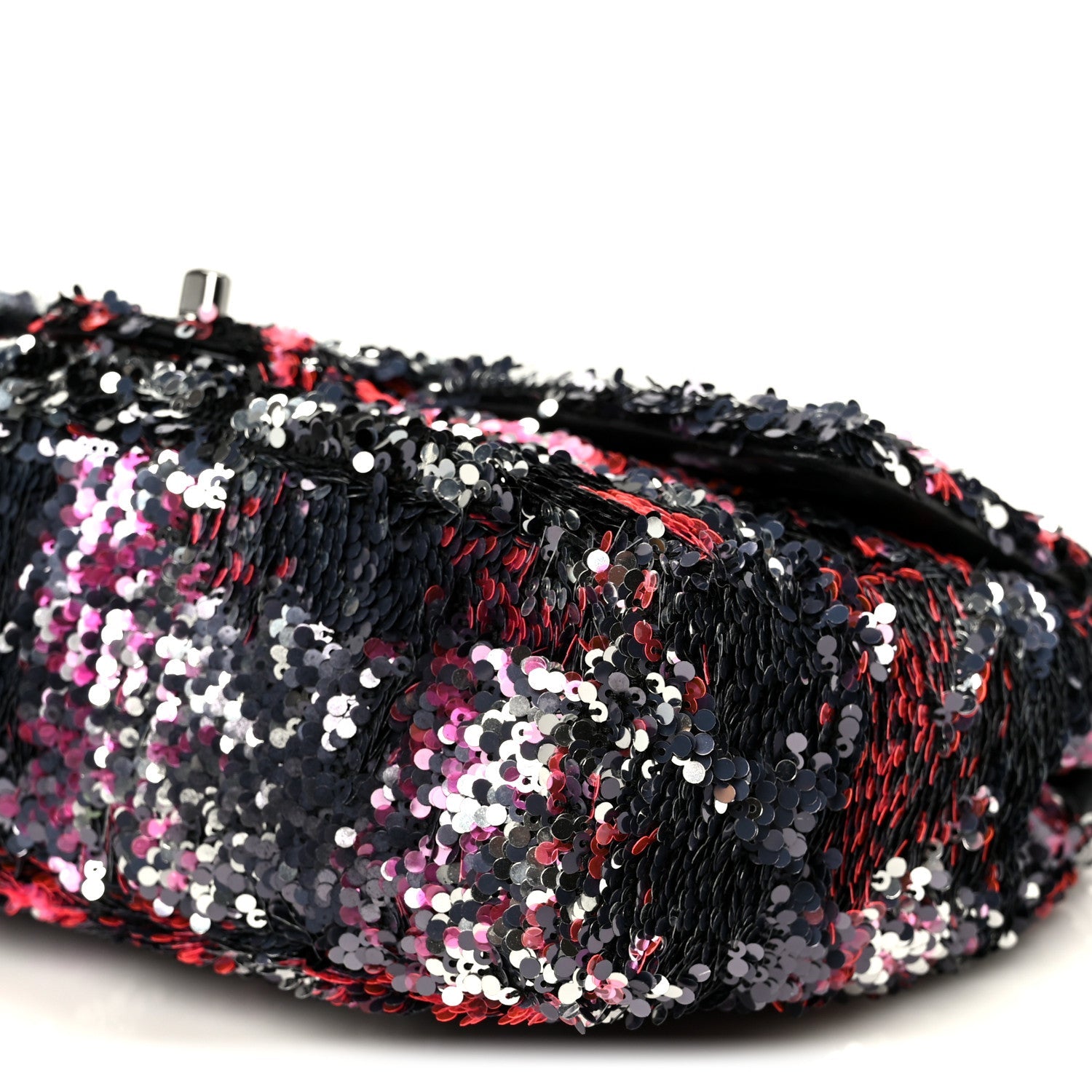 Chanel Sequin Logo Single Flap Pink Silver Black