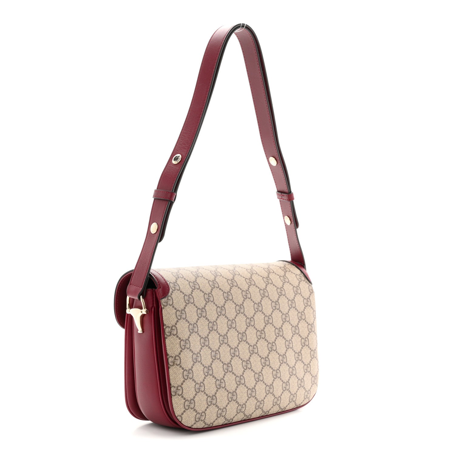 Gucci GG Supreme Monogram Horsebit 1955 Soft Small Shoulder Bag Beige Ebony Rosso Ancora