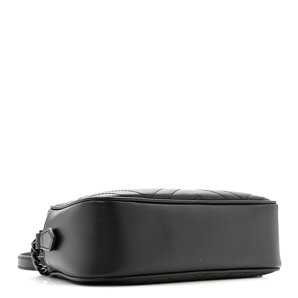 Gucci Calfskin Matelasse Monochrome Small GG Marmont Chain Shoulder Bag Black