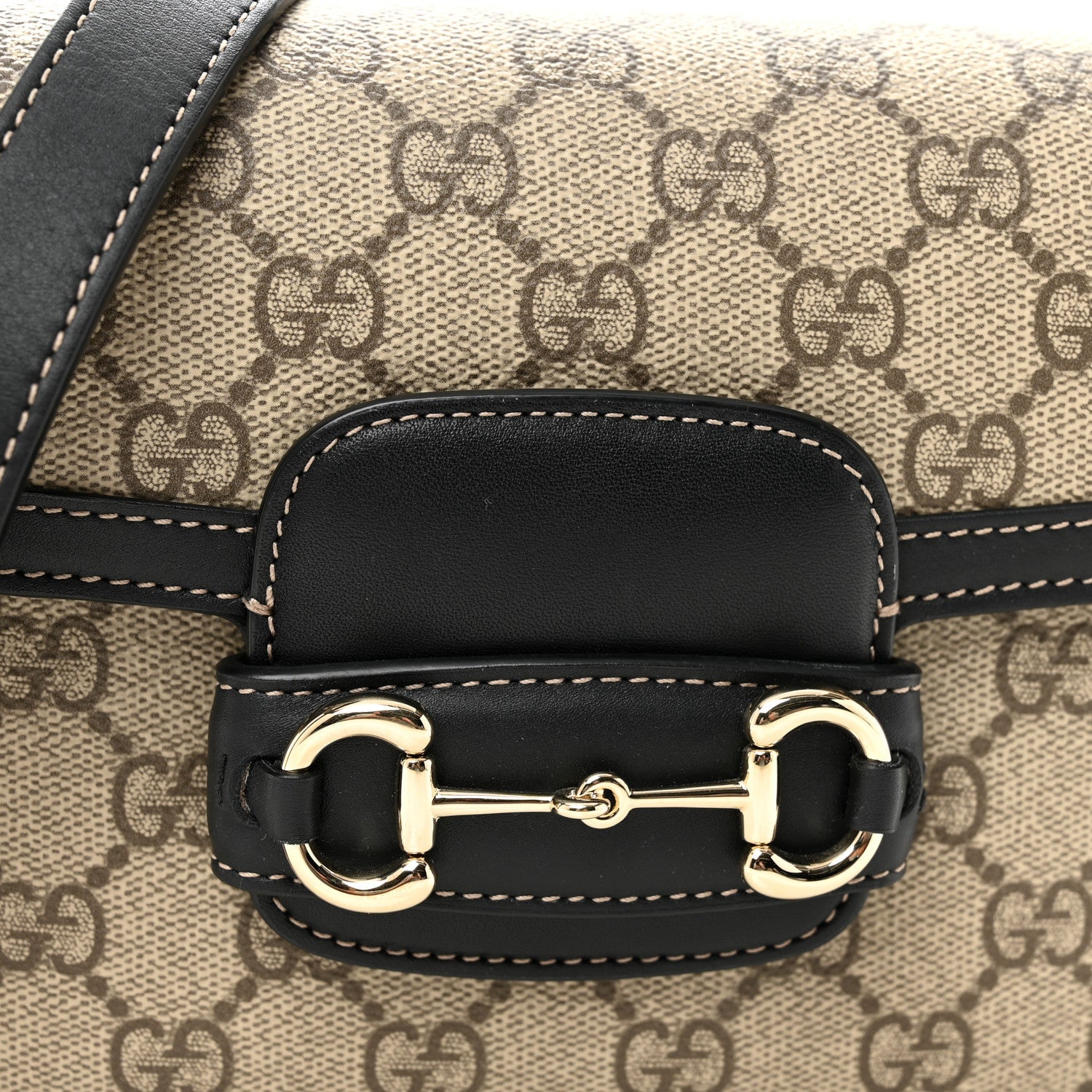 Gucci GG Supreme Monogram Horsebit 1955 Soft Small Shoulder Bag Beige Black