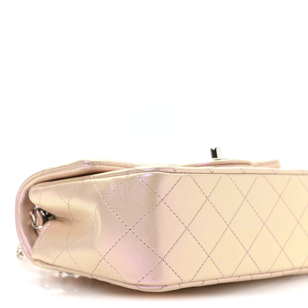 Chanel Iridescent Calfskin Quilted Mini Rectangular Flap Pink