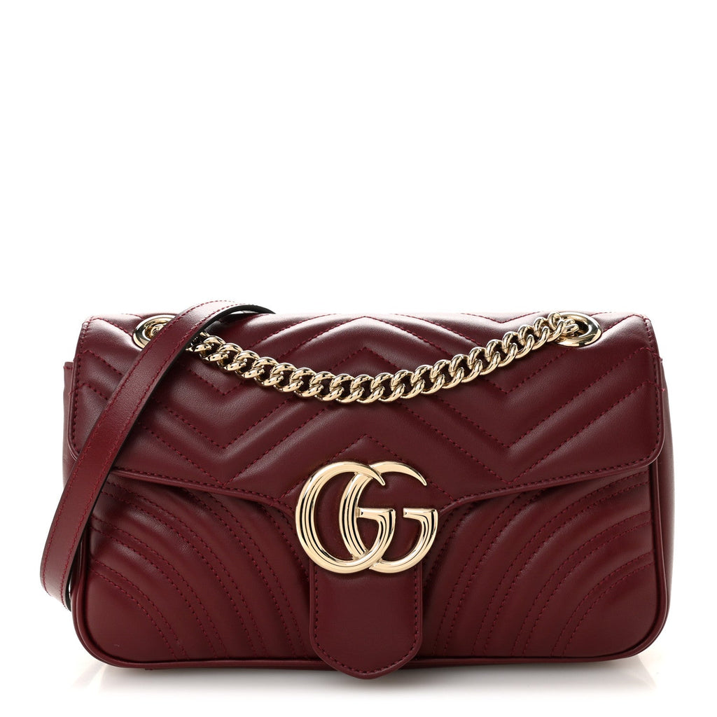 Gucci Calfskin Matelasse Small GG Marmont Shoulder Bag Ancora Red