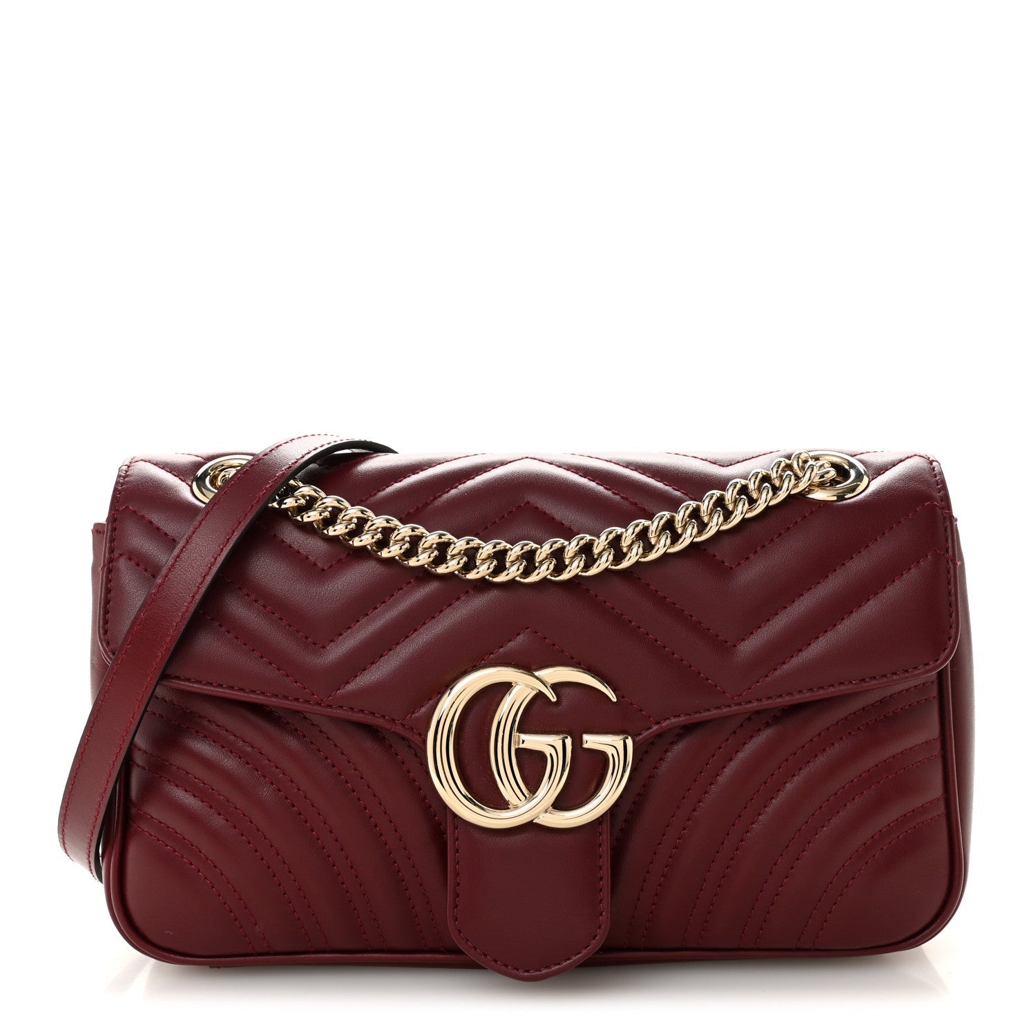 Gucci Calfskin Matelasse Small GG Marmont Shoulder Bag Ancora Red