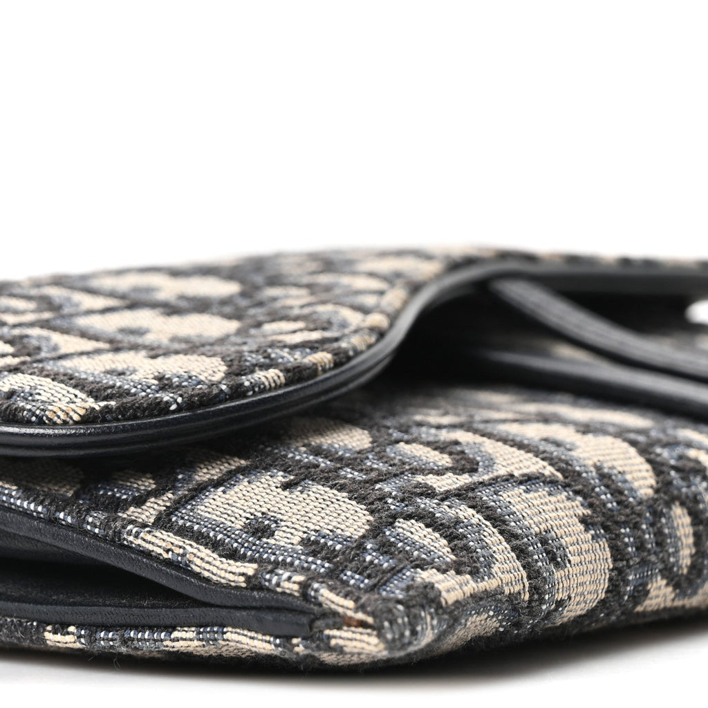 Christian Dior Oblique Saddle Chain Long Wallet Blue