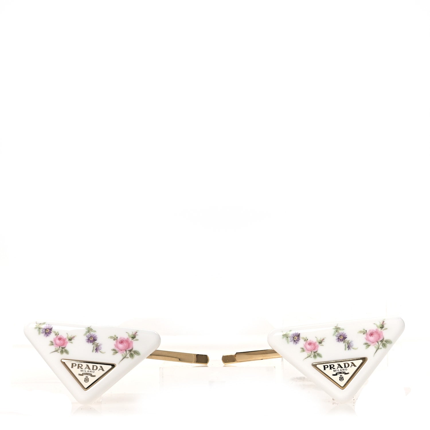 Prada Resin Floral Print Triangle Hair Clip Set White