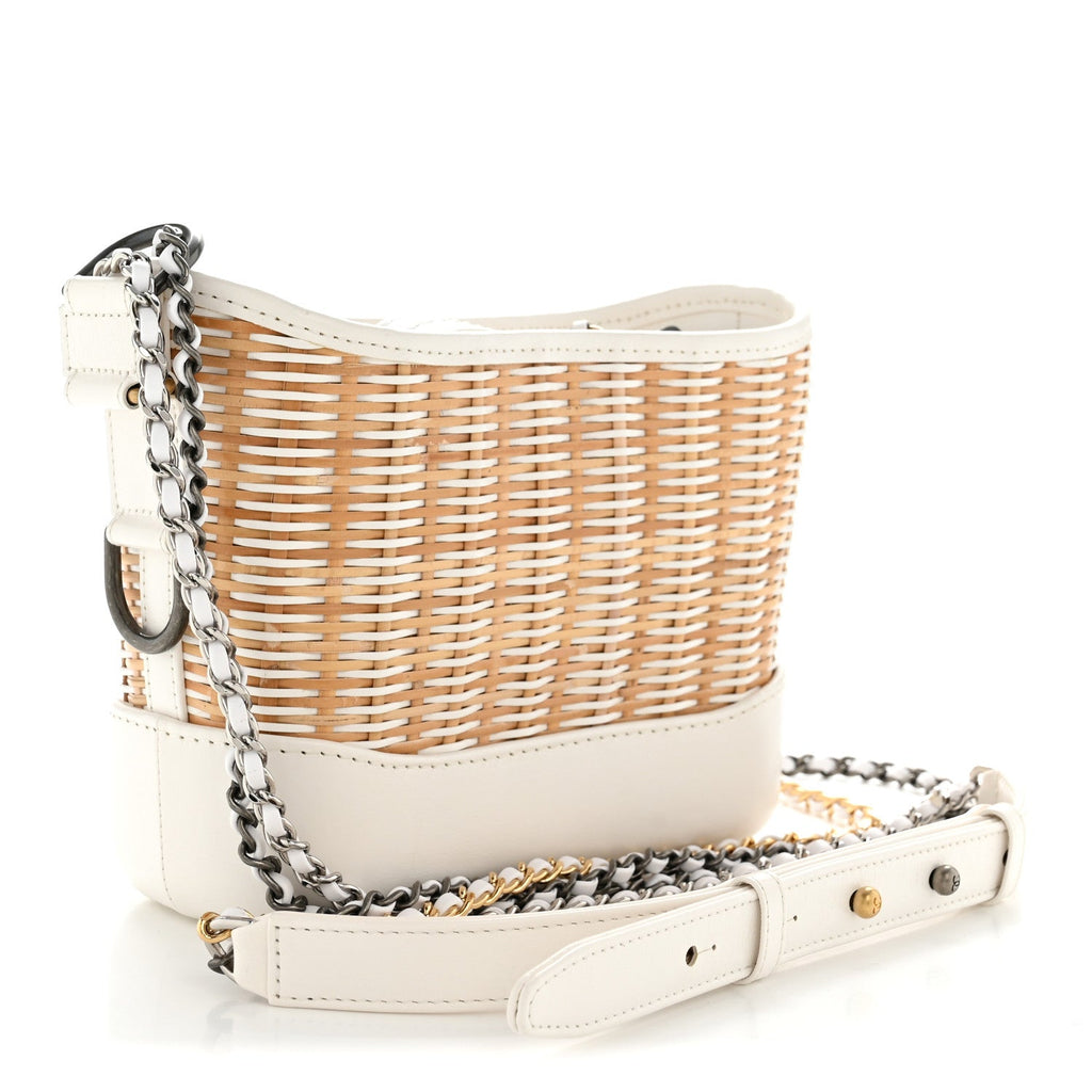 Chanel Rattan Calfskin Small Gabrielle Hobo Beige Ivory