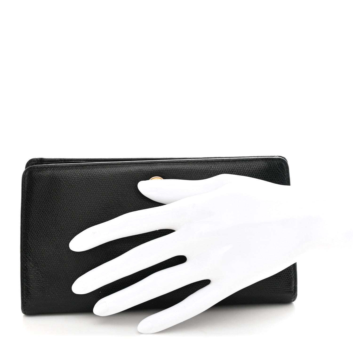 Grained Calfskin CC Button Yen Wallet Black