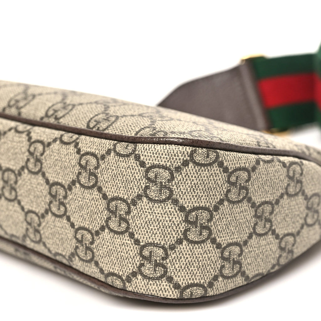 Gucci GG Supreme Monogram Textured Dollar Calfskin Web Small Ophidia GG Handbag Beige Ebony New Acero