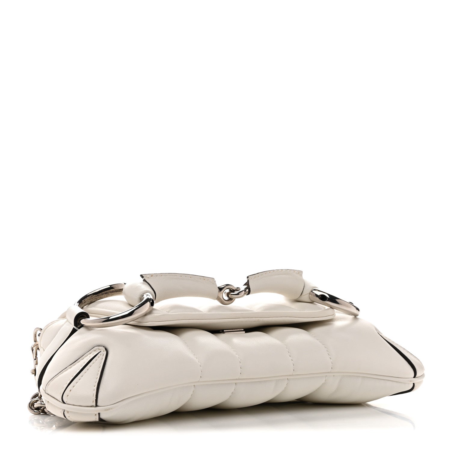 Gucci Nappa Vertical Matelasse Small Maxi Horsebit Chain Shoulder Bag Great White