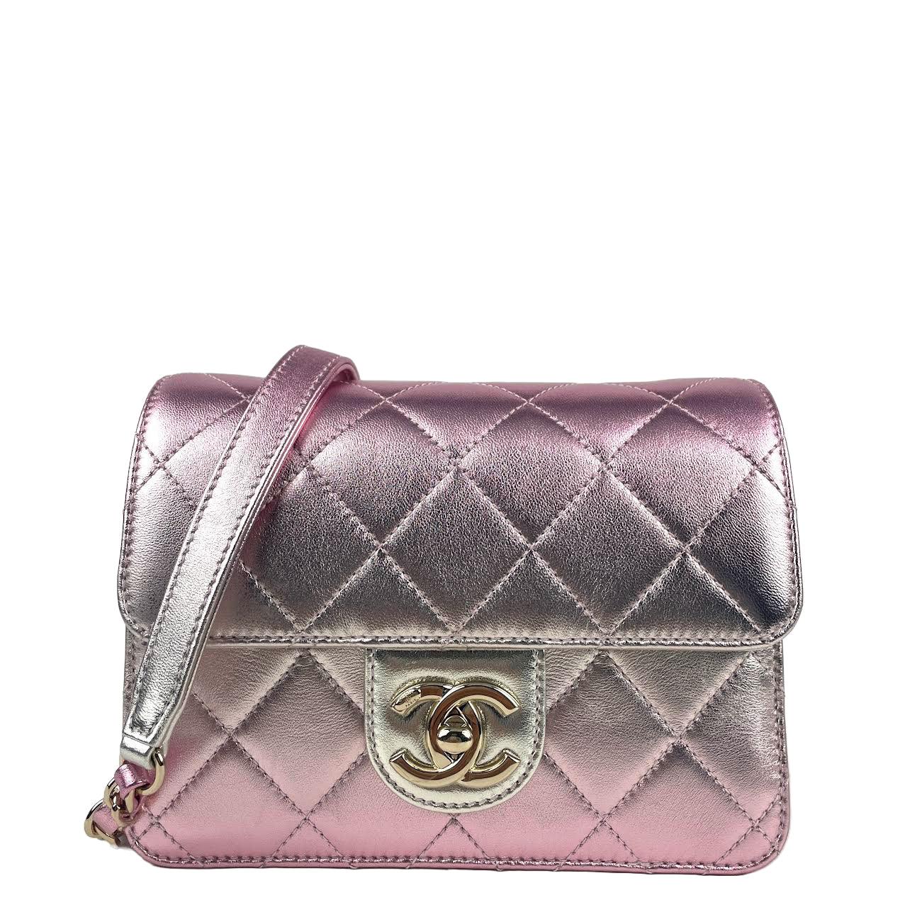 CHANEL Metallic Lambskin Like A Wallet Flap Golden Pink
