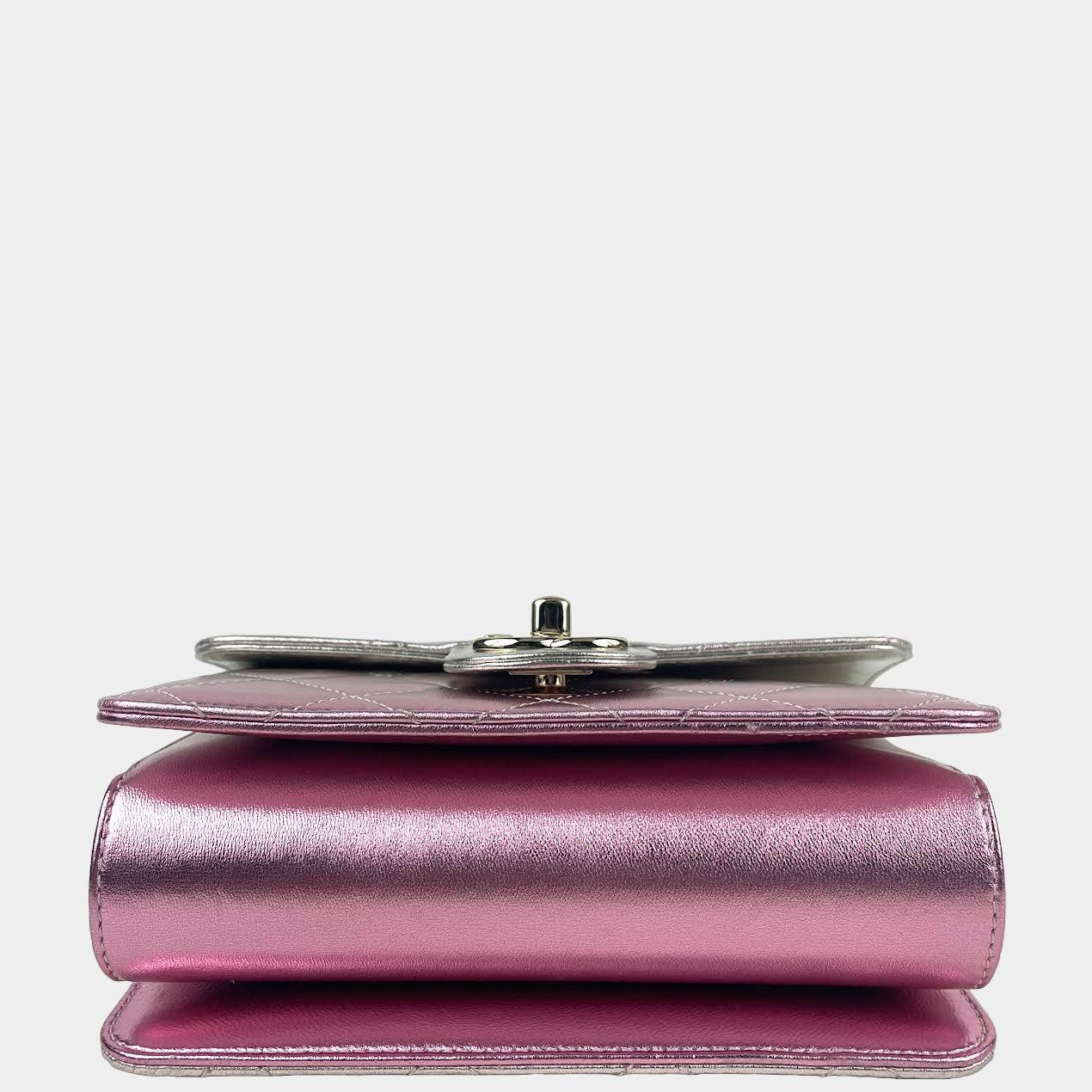 CHANEL Metallic Lambskin Like A Wallet Flap Golden Pink