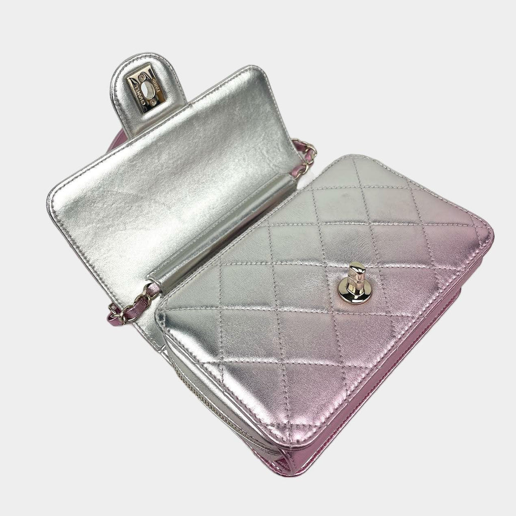 CHANEL Metallic Lambskin Like A Wallet Flap Golden Pink
