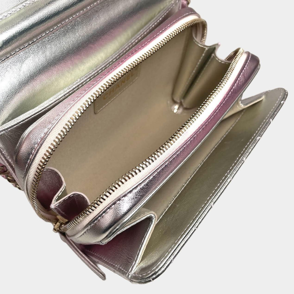 CHANEL Metallic Lambskin Like A Wallet Flap Golden Pink