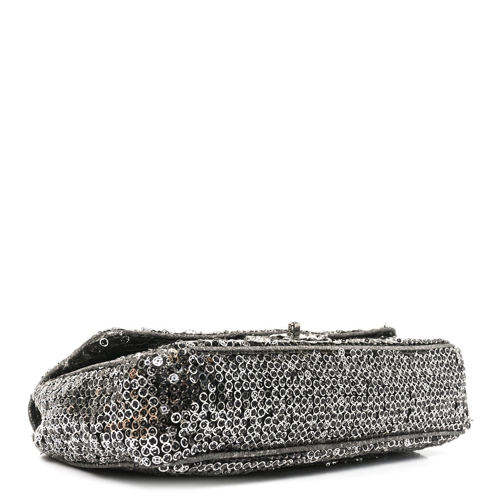 Chanel Sequin Medium Single Flap Dark Silver