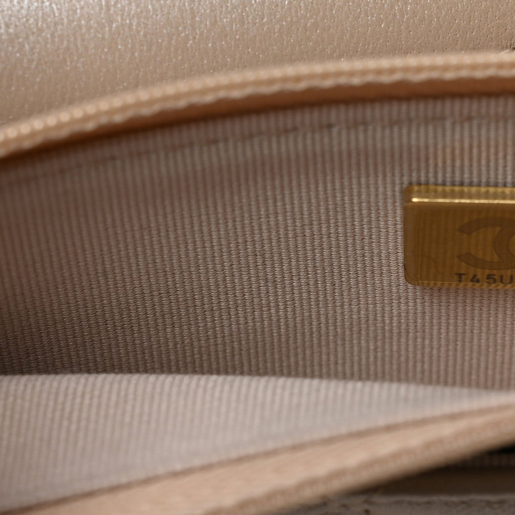 Chanel Pearly Lambskin Quilted Charms Wallet On Chain WOC Beige