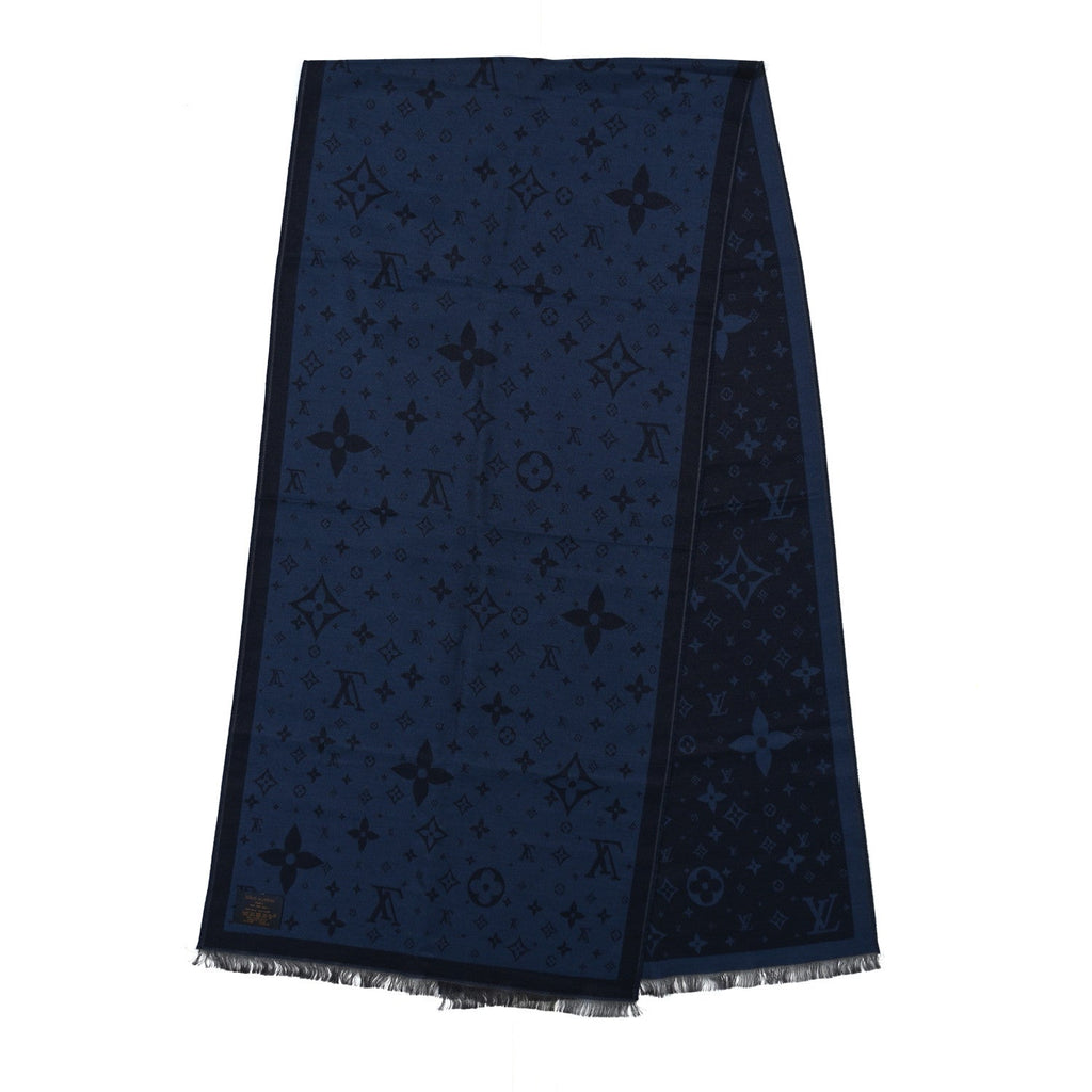 Louis Vuitton Silk Wool Monogram Scarf Blue