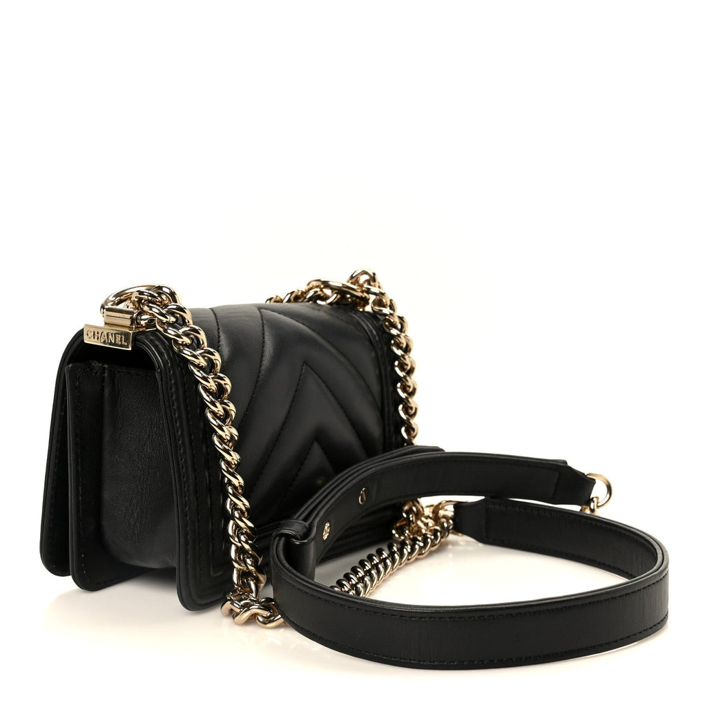 Chanel Lambskin Chevron Quilted Mini Boy Flap  Black