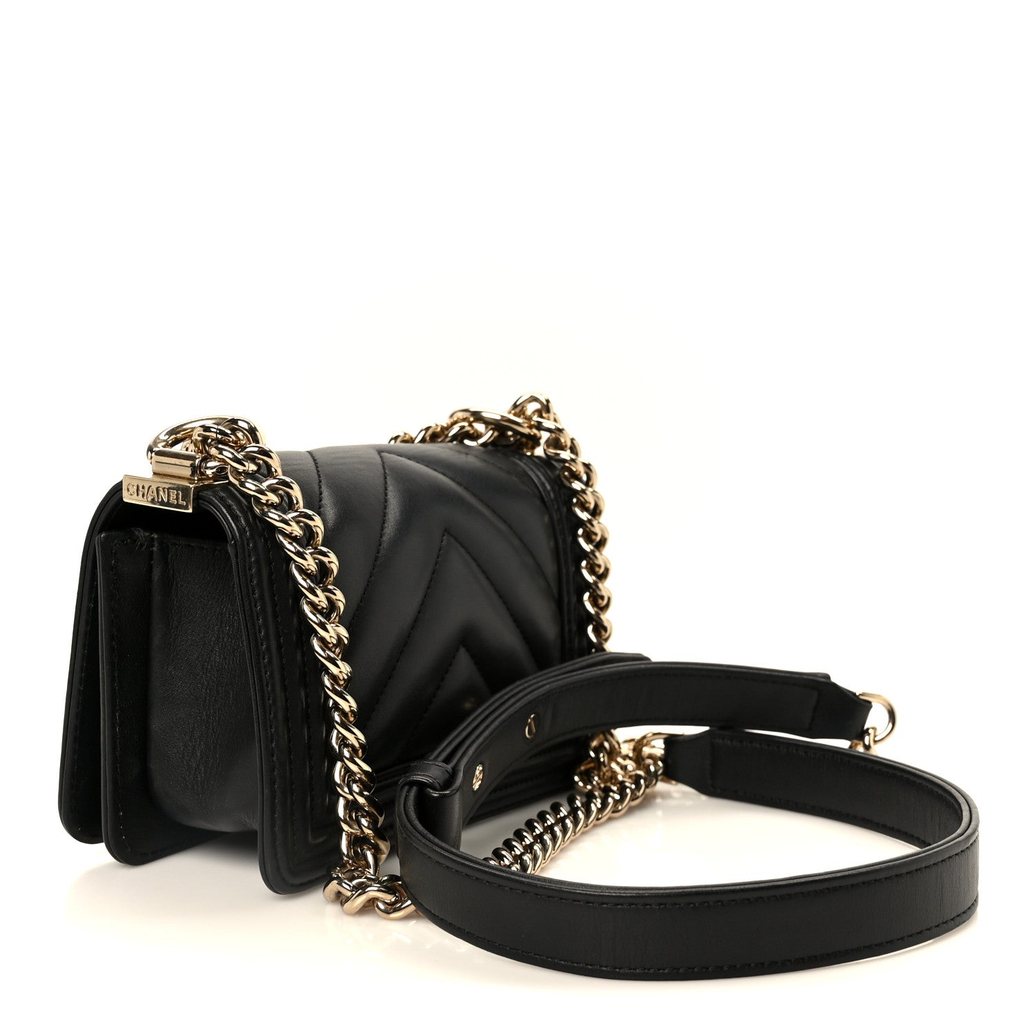 Chanel Lambskin Chevron Quilted Mini Boy Flap  Black