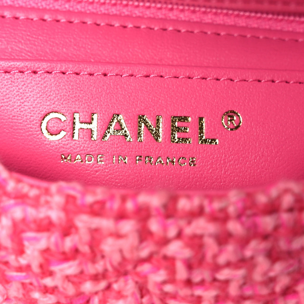 Chanel Wool Tweed Quilted Mini Rectangular Flap Dark Pink Fuchsia